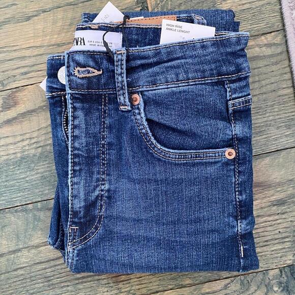 Zara high rise skinny Jean ankle length medium blue size S NWT - Picture 2 of 3